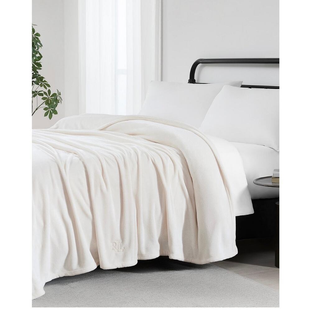 Lauren Ralph Lauren Micromink Blanket Full Queen Cream Ultra Soft Plush NEW - Picture 3 of 6